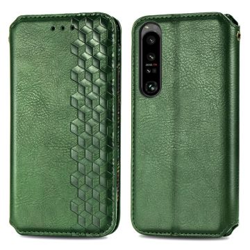 Læretui med A Stilfull Rhombus Imprint til Sony Xperia 1 IV - Grønn