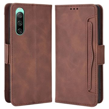 Lommebok-etui i moderne skinn-design Sony Xperia 10 IV - Brun