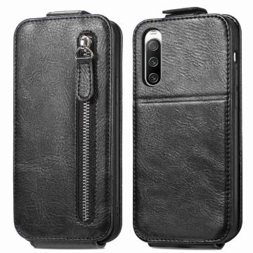 Vertical Flip Phone Etui med Zipper til Sony Xperia 10 IV - Svart