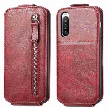 Vertical Flip Phone Etui med Zipper til Sony Xperia 10 IV - Rød