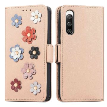 Skinnetui med myk blomsterdekor for Sony Xperia 10 IV - Khaki