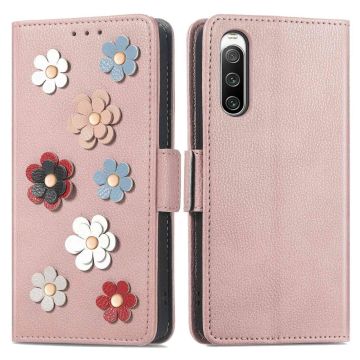 Skinnetui med myk blomsterdekor for Sony Xperia 10 IV - Rose Gull