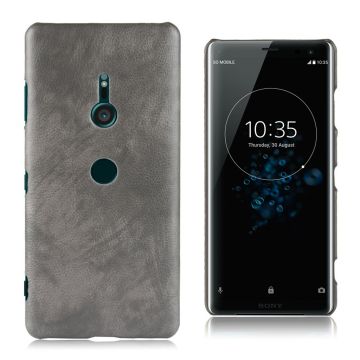 Sony Xperia XZ3 beskyttelses deksel av plastikk dekt i syntetisk skinn med litchi tekstur - grå