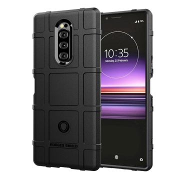 Sony Xperia 1 Etui Med Rutetekstur - Svart