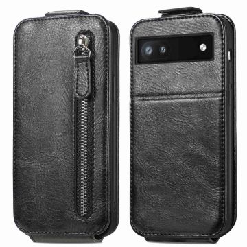 Vertical Flip Phone Etui med Zipper til Google Pixel 6a - Svart