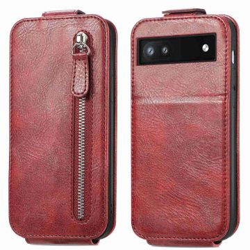 Vertical Flip Phone Etui med Zipper til Google Pixel 6a - Rød