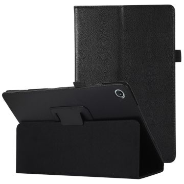 Sammenleggbart etui med Lichi-tekstur for Lenovo Tab M10 Plus (Gen 3) - Svart