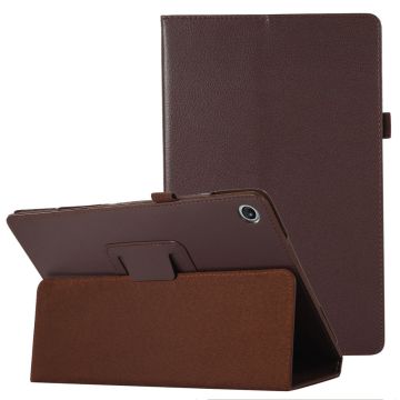 Sammenleggbart etui med Lichi-tekstur for Lenovo Tab M10 Plus (Gen 3) - Brun