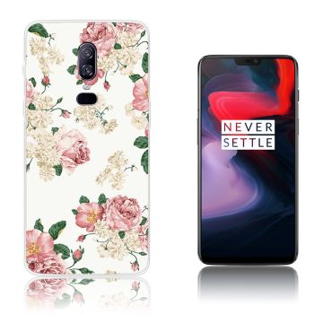 OnePlus 6 beskyttelses deksel av silikon og plastikk med printet mønster - blomster mønster