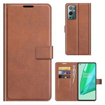 Wallet-style Lær Etui til OnePlus 9 Pro - Brun