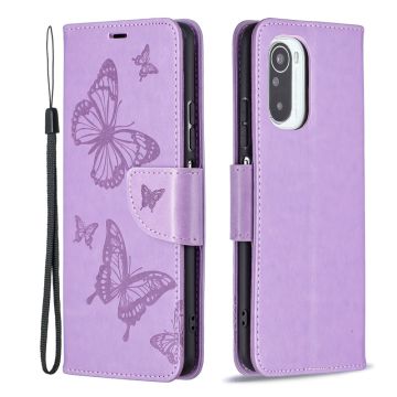 Butterfly Xiaomi Mi 11i / Xiaomi Redmi K40 Pro Plus / Xiaomi Redmi K40 Pro / Xiaomi Redmi K40 / Xiaomi Poco F3 skinnveske - Lilla