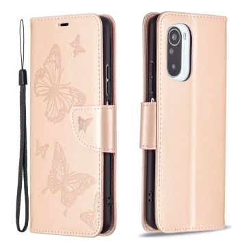 Butterfly Xiaomi Mi 11i / Xiaomi Redmi K40 Pro Plus / Xiaomi Redmi K40 Pro / Xiaomi Redmi K40 / Xiaomi Poco F3 skinnveske - Rose Gull