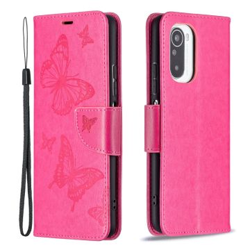 Butterfly Xiaomi Mi 11i / Xiaomi Redmi K40 Pro Plus / Xiaomi Redmi K40 Pro / Xiaomi Redmi K40 / Xiaomi Poco F3 skinnveske - Rose