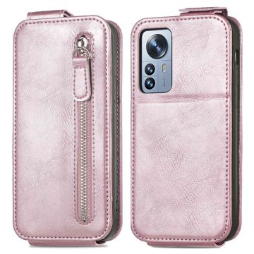 Vertical Flip Phone Etui med Zipper til Xiaomi 12S Pro / 12 Pro - Rose Gull