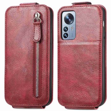 Vertical Flip Phone Etui med Zipper til Xiaomi 12S Pro / 12 Pro - Rød