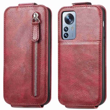 Vertical Flip Phone Etui med Zipper til Xiaomi 12T / 12T Pro - Rød