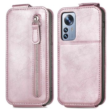 Vertical Flip Phone Etui med Zipper til Xiaomi 12T / 12T Pro - Rose Gull