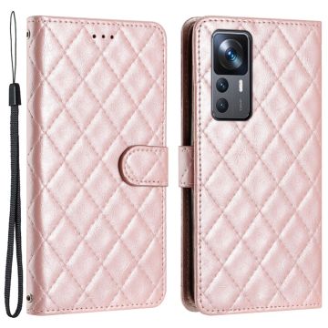 Funksjonelt rombe lommebokdeksel for Xiaomi 12T / Xiaomi 12T Pro / Xiaomi Redmi K50 Ultra - Rosa