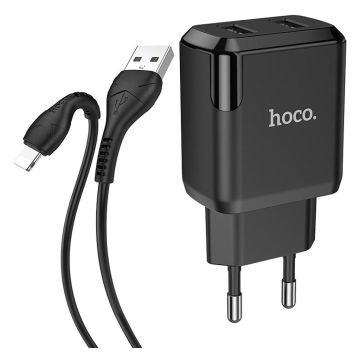 HOCO N7 Speedy dual port lader sett (Lightning) (EU) - Svart