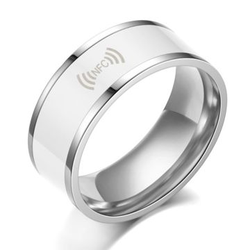 Smart redigerbar NFC-ring i rustfritt stål - Hvit / Størrelse: 8