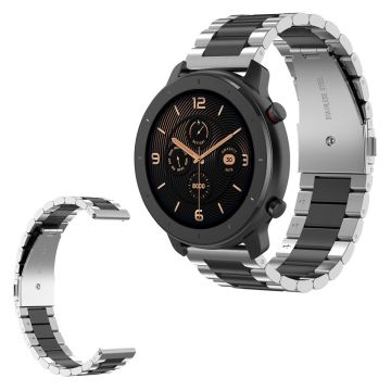 Huawei Watch GT Active / Watch 2 Pro / Samsung Gear S3 / Amazfit GTR 47mm rustfritt stål klokkereim - Sølv / Sort / Sølv