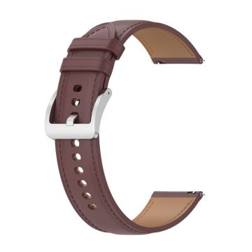 20 mm lærrem i okseskinn for Samsung / Garmin / Amazfit - Mørkebrun