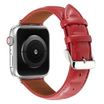 Apple Watch Series 8 (41 mm) firkantet klokkerem i ekte skinn med påtrykk - Rød