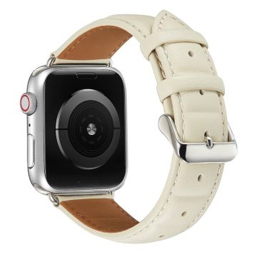 Apple Watch Series 8 (41 mm) firkantet klokkerem i ekte skinn med påtrykk - Beige