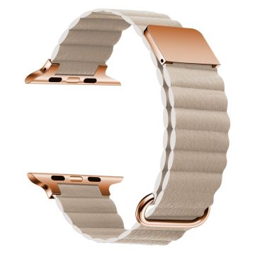 Apple Watch Series 8 (41 mm) klokkerem i ekte skinn med litchi-tekstur - Spenne I Roségull / Khaki