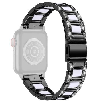 Apple Watch Series 8 (41 mm) klokkerem i rustfritt stål med rhinestone - Svart / Hvit