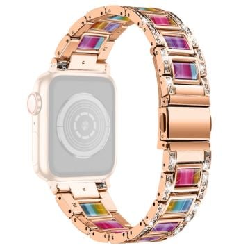 Apple Watch Series 8 (41 mm) klokkerem i rustfritt stål med rhinestone - Rose Gull / Fargerik