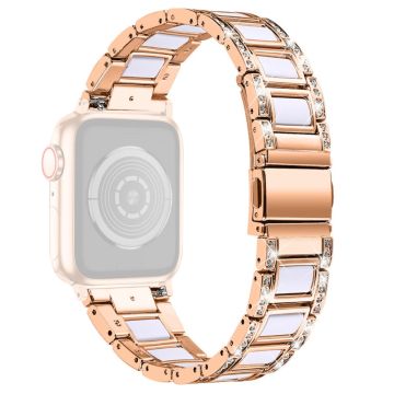 Apple Watch Series 8 (41 mm) klokkerem i rustfritt stål med rhinestone - Rose Gull / Hvit