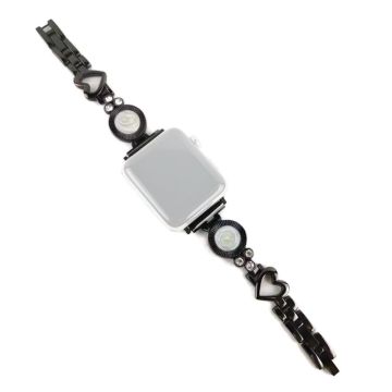 Apple Watch Series 8 (41 mm) klokkerem med rhinestone-dekor i hjertestil - Svart