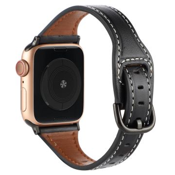 Apple Watch Series 8 (41 mm) T-formet klokkerem i ekte skinn - Svart / Svart Spenne