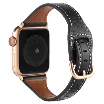 Apple Watch Series 8 (41 mm) T-formet klokkerem i ekte skinn - Svart / Spenne I Roségull