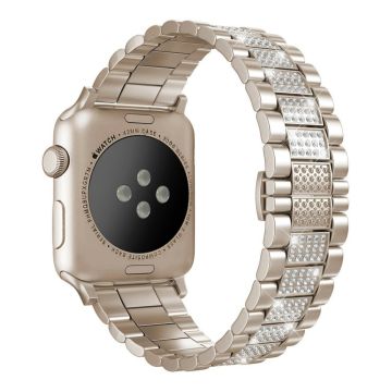 Apple Watch Series 8 (41 mm) klokkerem med tre perler og rhinestone-dekor - Gull