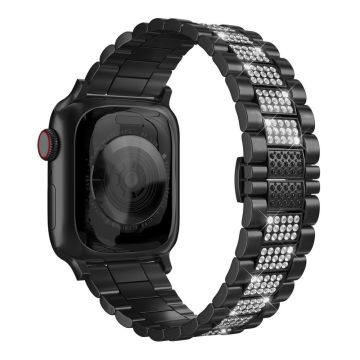 Apple Watch Series 8 (41 mm) klokkerem med tre perler og rhinestone-dekor - Svart