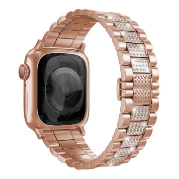 Apple Watch Series 8 (41 mm) klokkerem med tre perler og rhinestone-dekor - Rose Gull