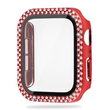 Apple Watch SE 2022 (40 mm) deksel med rhinestone-dekor og herdet glass - Rød