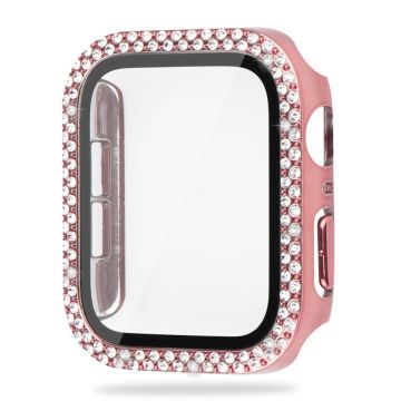 Apple Watch SE 2022 (40 mm) deksel med rhinestone-dekor og herdet glass - Rosa