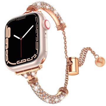 Apple Watch Series 8 (41 mm) moteriktig klokkerem med rhinestone - Rose Gull