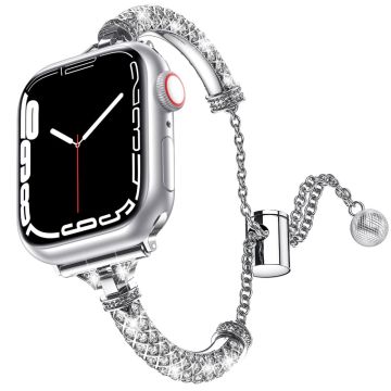 Apple Watch Series 8 (41 mm) moteriktig klokkerem med rhinestone - Sølv