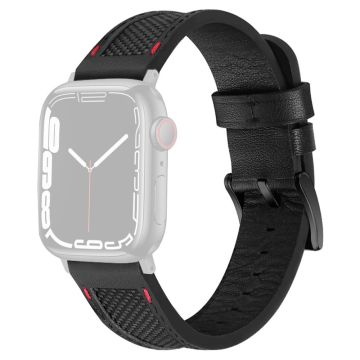 Apple Watch Series 8 (41 mm) nylon med klokkerem i okseskinn - Svart / Svart Spenne