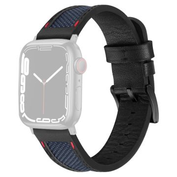 Apple Watch Series 8 (41 mm) nylon med klokkerem i okseskinn - Blå / Svart Spenne