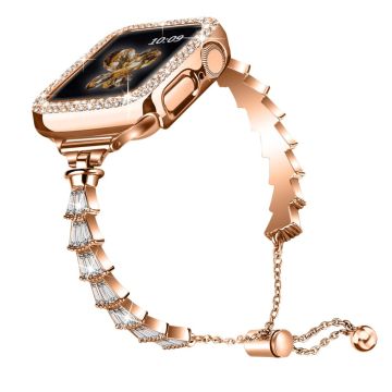 Apple Watch Series 8 (41 mm) elegant klokkerem med rhinestone-dekor - Rose Gull