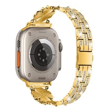 Apple Watch Series 8 (41 mm) metallrem i kløverstil med rhinestone-dekor - Gull