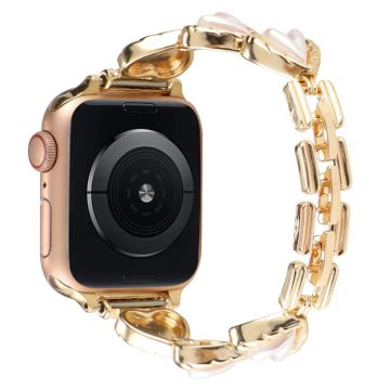 Apple Watch Series 8 (41 mm) metallrem med rhinestone og hjerteformet dekor - Gull