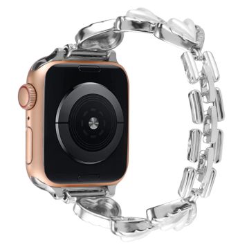 Apple Watch Series 8 (41 mm) metallrem med rhinestone og hjerteformet dekor - Sølv