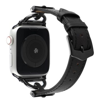 Apple Watch Series 8 (41 mm) D-formet rem i ekte skinn - Svart