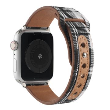 Apple Watch Series 8 (41 mm) tøy med lærrem - Svart / Hvit